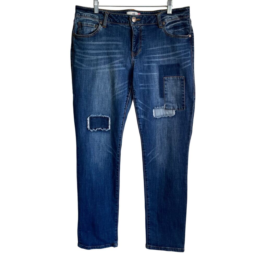 CAbi Slim Boyfriend Patchwork Jeans Sz 14 Style 5308 Straight Leg Casual